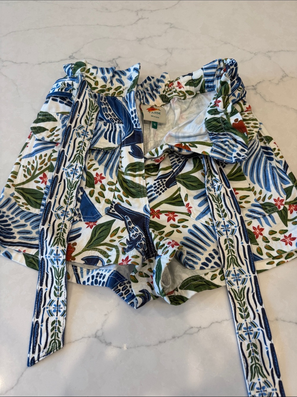 Farm Rio Macaw Flight Wide Leg Shorts Tie-Waist
